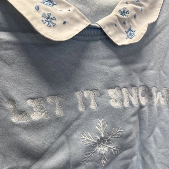 Women's Let is Snow Collared Graphic Sweatshirt Blue sz. L - Picture 4 of 4